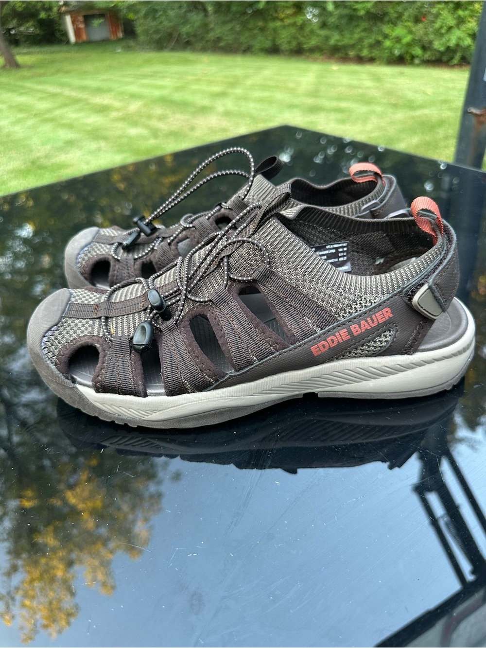 Eddie Bauer Brown Outdoor Sport Sandals with Coral Accents
